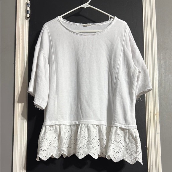 Caslon Tops - 3/$14 Caslon Oversized Short Sleeve Eyelet Peplum Sweatshirt Boho Size: L